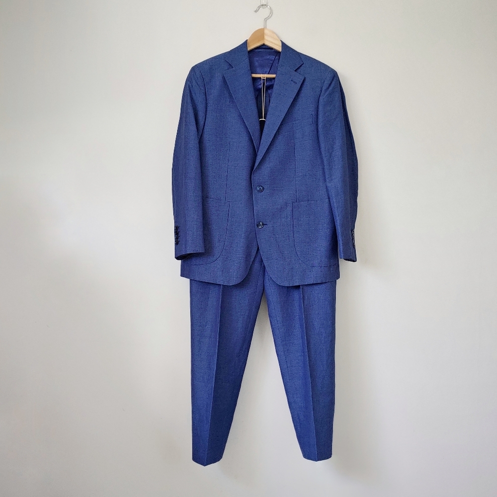 Atelier Munro Custom Blue Suit Jacket Pants Linen Wool Harry Rosen Angelico